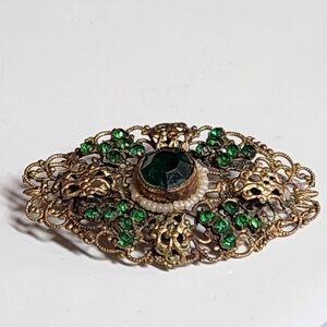 ANTIQUE CZECHOSLOVAKIA URANIUM GLASS OPEN WORK OVAL BROOCH SASH PIN VICTORIAN